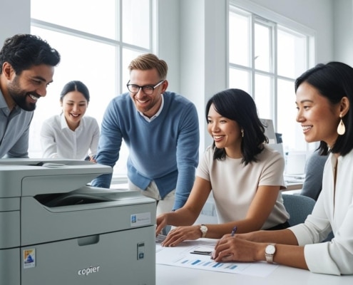 Drucker leasen: Moderner Drucker in hellem Büro – effizientes Drucken durch Leasing